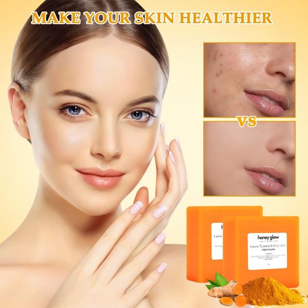 Honey Glow Lemon Turmeric Kojic Soap Bar, Honey Glow Turmeric Soap, Lemon Kojic Soap, Turmeric Soap Bar for Face ＆ Body, Natural Turmeric Handmade Soap for All Skin Types (2) - Image 2