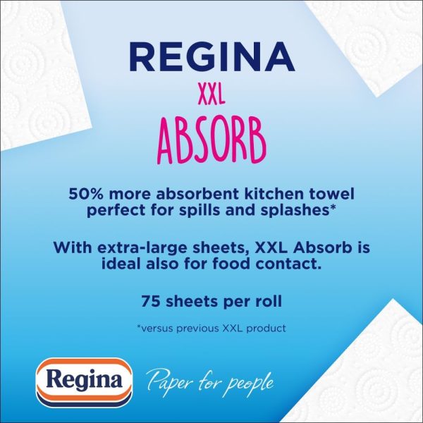Regina XXL Absorb Kitchen Towels – 8 Rolls Per Pack, Super Absorbent 2-ply Kitchen Towels, 75 Sheets Per Roll, Extra-large Sheets, 50 percent More Absorbent Than Previous XXL Products, Easy Open Pack - Image 2