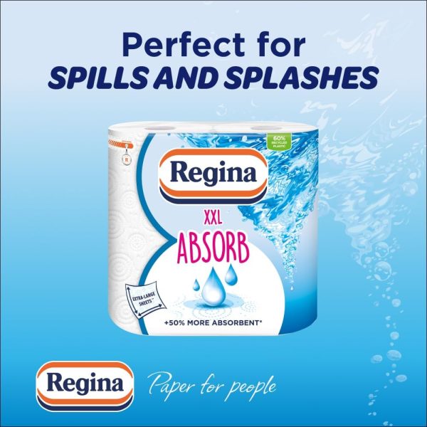 Regina XXL Absorb Kitchen Towels – 8 Rolls Per Pack, Super Absorbent 2-ply Kitchen Towels, 75 Sheets Per Roll, Extra-large Sheets, 50 percent More Absorbent Than Previous XXL Products, Easy Open Pack - Image 4